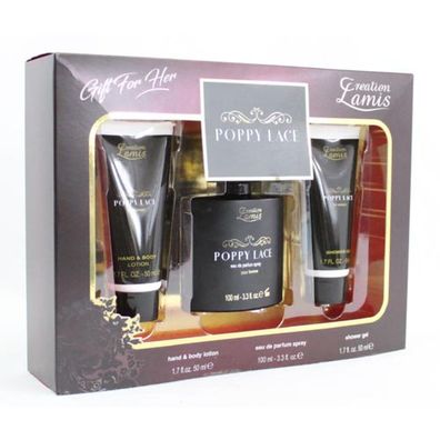 Poppy Lace Geschenk-Duft-Set 3-teilig Hand & Body Lotion, Parfum, Dusch Gel