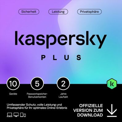 Kaspersky Plus Internet-Security 2024, 10 Geräte, 2 Jahre, Deutsch, KEY, Download