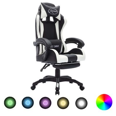 vidaXL Gaming-Stuhl mit RGB LED-Leuchten Weiß und Schwarz Kunstleder