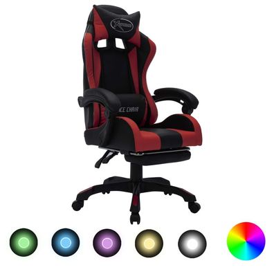 vidaXL Gaming-Stuhl mit RGB LED-Leuchten Weinrot Schwarz Kunstleder