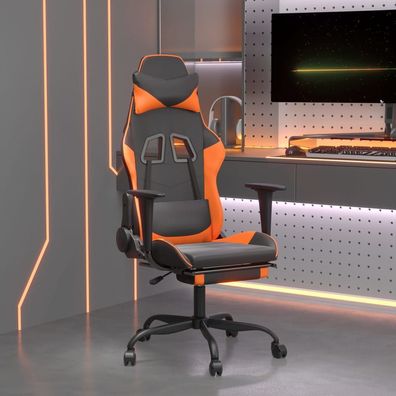 vidaXL Gaming-Stuhl mit Massage & Fußstütze Schwarz Orange Kunstleder