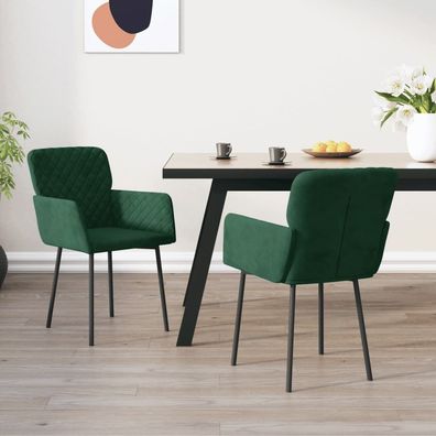 vidaXL Esszimmerstühle 2 Stk. Dunkelgrün Samt