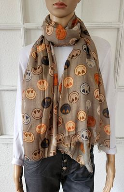 XXL weicher Schal Halstuch Stola 80 % Viskose 20 % Baumwolle Smileyprint Taupe