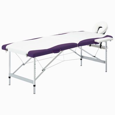 vidaXL Massagetisch Klappbar 2 Zonen Aluminium Weiß und Lila