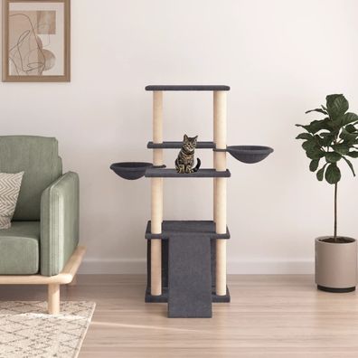vidaXL Kratzbaum mit Sisal-Kratzsäulen Dunkelgrau 133 cm