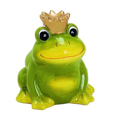 Frosch Froschkönig Frosch König Spardose aus Keramik mit Krone 12 cm grün gelb NEU