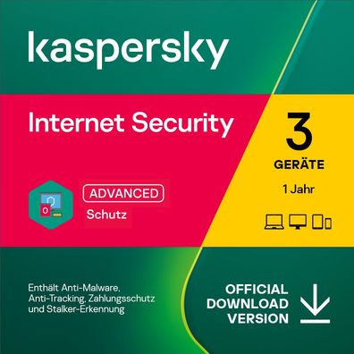 Kaspersky Internet Security 2024, 3 Geräte, 1 Jahr, Download