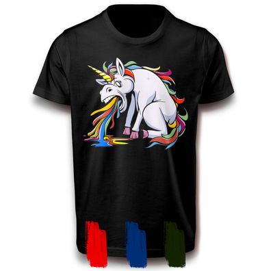 Fabelwesen Einhorn Kreatur erbricht Regenbogen Fun T-Shirt Baumwolle Spaß Lustig