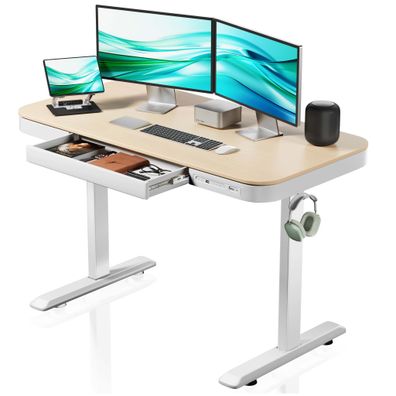 Wiltec Höhenverstellbarer Schreibtisch Einmotorig Ladestation Tischplatte Memory