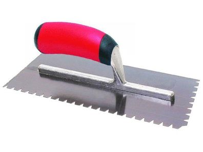 Marshalltown QLT Gezahnte Kelle, Flaches V-8x6x1,5 mm, Soft Grip Griff, Stahl, Maße: