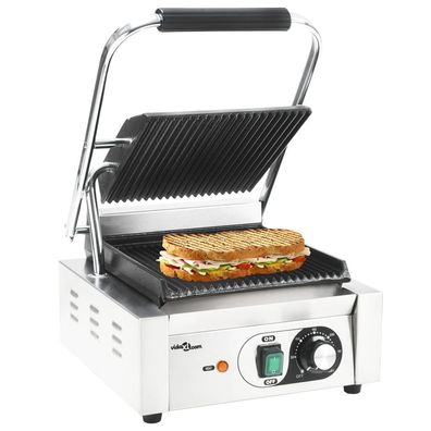 vidaXL Gerillter Panini-Grill Edelstahl 1800 W 31x30,5x20 cm