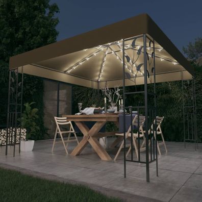 vidaXL Pavillon mit LED-Lichterkette 3x3 m Taupe