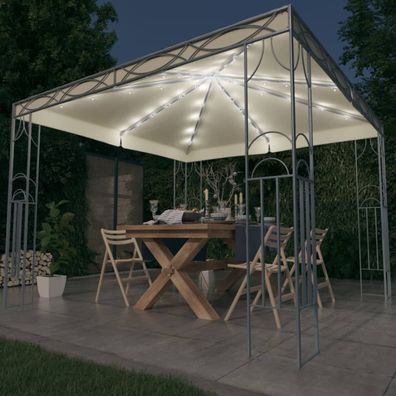 vidaXL Pavillon mit LED-Lichterkette 300x300 cm Cremeweiß