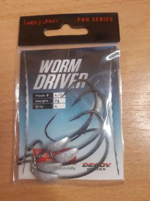 NEU 4x Lucky John Worm Driver Haken für Gummiköder Angelhaken Hook 4/0 2g NEW