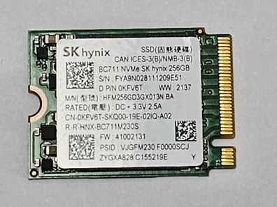 256GB SSD M.2 NVMe 30mm PC/ Notebook Festplatte SK Hynix HFM256GD3GX013N