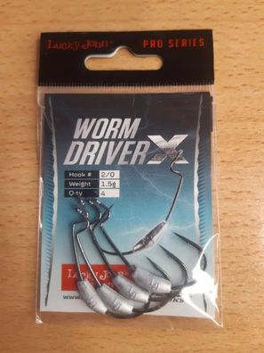 NEU 4x Lucky John Worm Driver X Haken für Gummiköder Angelhaken Hook 2/0 1.5g