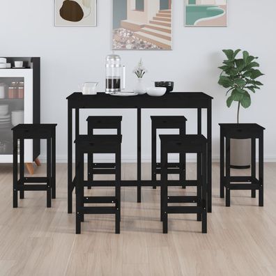 vidaXL 7-tlg. Bar-Set Schwarz Massivholz Kiefer