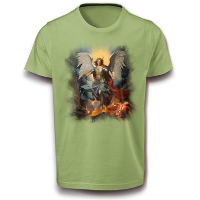 Erzengel mit Engel Flügel Mystisches Kampf Religion Krieger Schwert T-Shirt Baumwolle