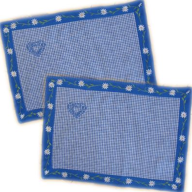 Platzdeckchen 2er Set 30x50 Edelweiß Herz Blau Kariert Tischläufer Küchendecke