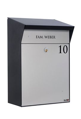 Allux Bjørn Villa Briefkasten, Postkasten, Briefbox in schwarz mit grauer Front