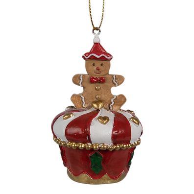 Clayre & Eef Weihnachtsanhänger Pfefferkuchenmann Ø 5x8 cm Rot Polyresin