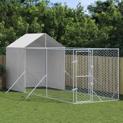 vidaXL Outdoor-Hundezwinger mit Dach Silbern 2x6x2,5m Verzinkter Stahl