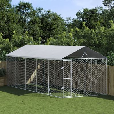 vidaXL Outdoor-Hundezwinger mit Dach Silbern 3x7,5x2,5m Stahl Verzinkt