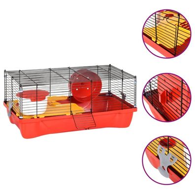 vidaXL Hamsterkäfig Rot 58x32x36 cm Polypropylen und Metall