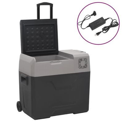 vidaXL Kühlbox mit Rollen und Adapter Schwarz & Grau 30 L Polypropylen