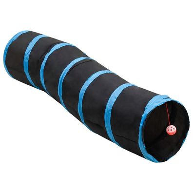 vidaXL Katzentunnel in S-Form Schwarz und Blau 122 cm Polyester