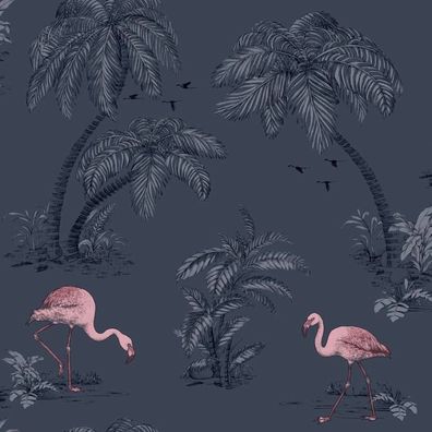 DUTCH Wallcoverings Tapete Flamingo Benzin Blau