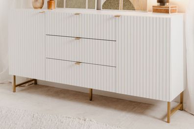 Sideboard Kommode weiß matt mit 3D-Wellenstruktur Wohn- und Esszimmer Hawick