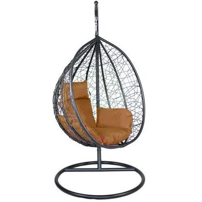 Bettso Polyrattan Hängesessel Relaxsessel Hängekorb COBE Schwarz + Braun Kissen