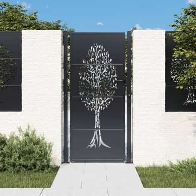 vidaXL Gartentor Anthrazit 105x180 cm Stahl Baum-Design
