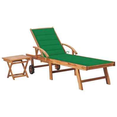 vidaXL Sonnenliege mit Tisch und Auflage Massivholz Teak