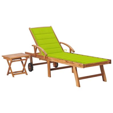 vidaXL Sonnenliege mit Tisch und Auflage Massivholz Teak