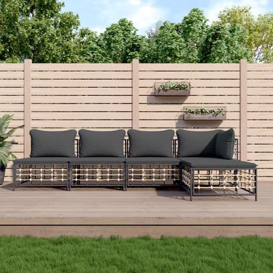 vidaXL 5-tlg. Garten-Lounge-Set mit Kissen Anthrazit Poly Rattan