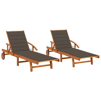 vidaXL Sonnenliegen 2 Stk. mit Auflagen Massivholz Akazie