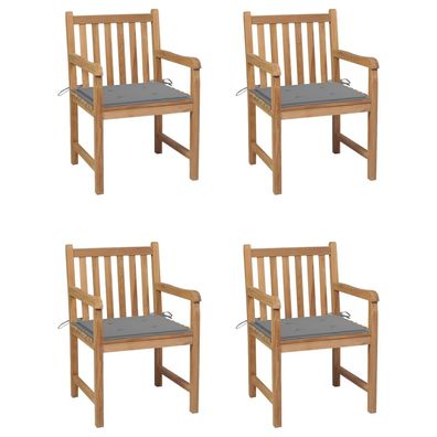 vidaXL Gartenstühle 4 Stk. mit Grauen Kissen Massivholz Teak