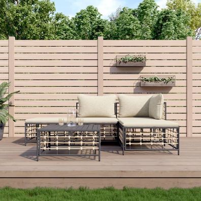 vidaXL 5-tlg. Garten-Lounge-Set mit Kissen Anthrazit Poly Rattan