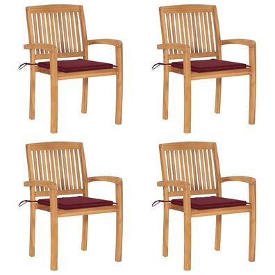 vidaXL Stapelbare Gartenstühle mit Kissen 4 Stk. Massivholz Teak