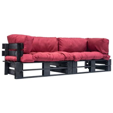 vidaXL 2-tlg. Outdoor-Sofa-Set Paletten mit Kissen in Rot Kiefernholz