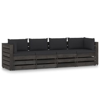 vidaXL 4-Sitzer Outdoor-Sofa mit Kissen Grau Imprägniertes Holz