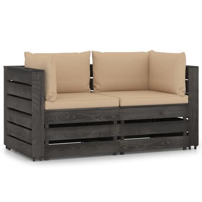 vidaXL 2-Sitzer Outdoor-Sofa mit Kissen Grau Imprägniertes Kiefernholz