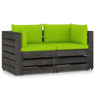 vidaXL 2-Sitzer Outdoor-Sofa mit Kissen Grau Imprägniertes Kiefernholz