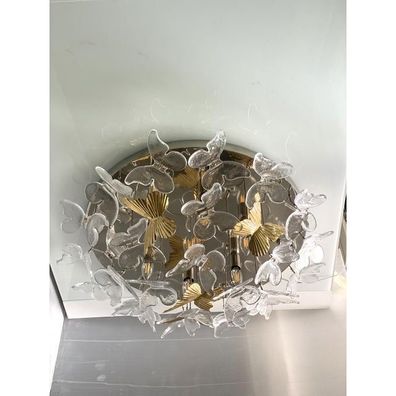 Contemporary Brass and Murano Glass Butterfly Flush-Mount by Simoeng