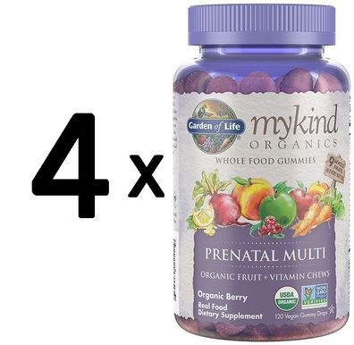 4 x Mykind Organics Prenatal Multi Gummies, Organic Berry - 120 gummy drops