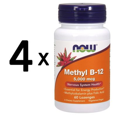 4 x NOW Foods Methyl B-12 with Folic Acid, 5000mcg - 60 lozenges