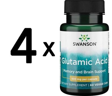 4 x Glutamic Acid, 500mg - 60 vcaps