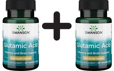 2 x Glutamic Acid, 500mg - 60 vcaps